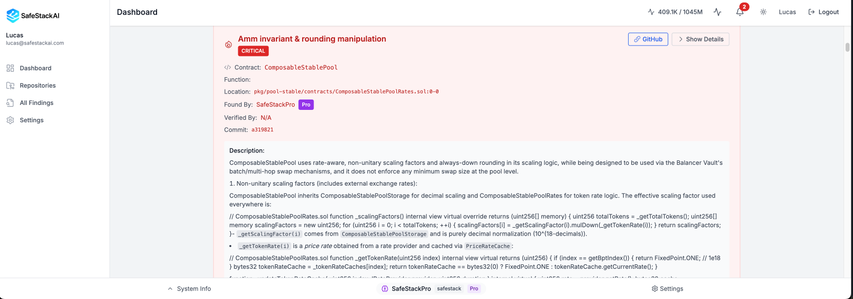 SafeStackAI Critical Finding - AMM Invariant & Rounding Manipulation